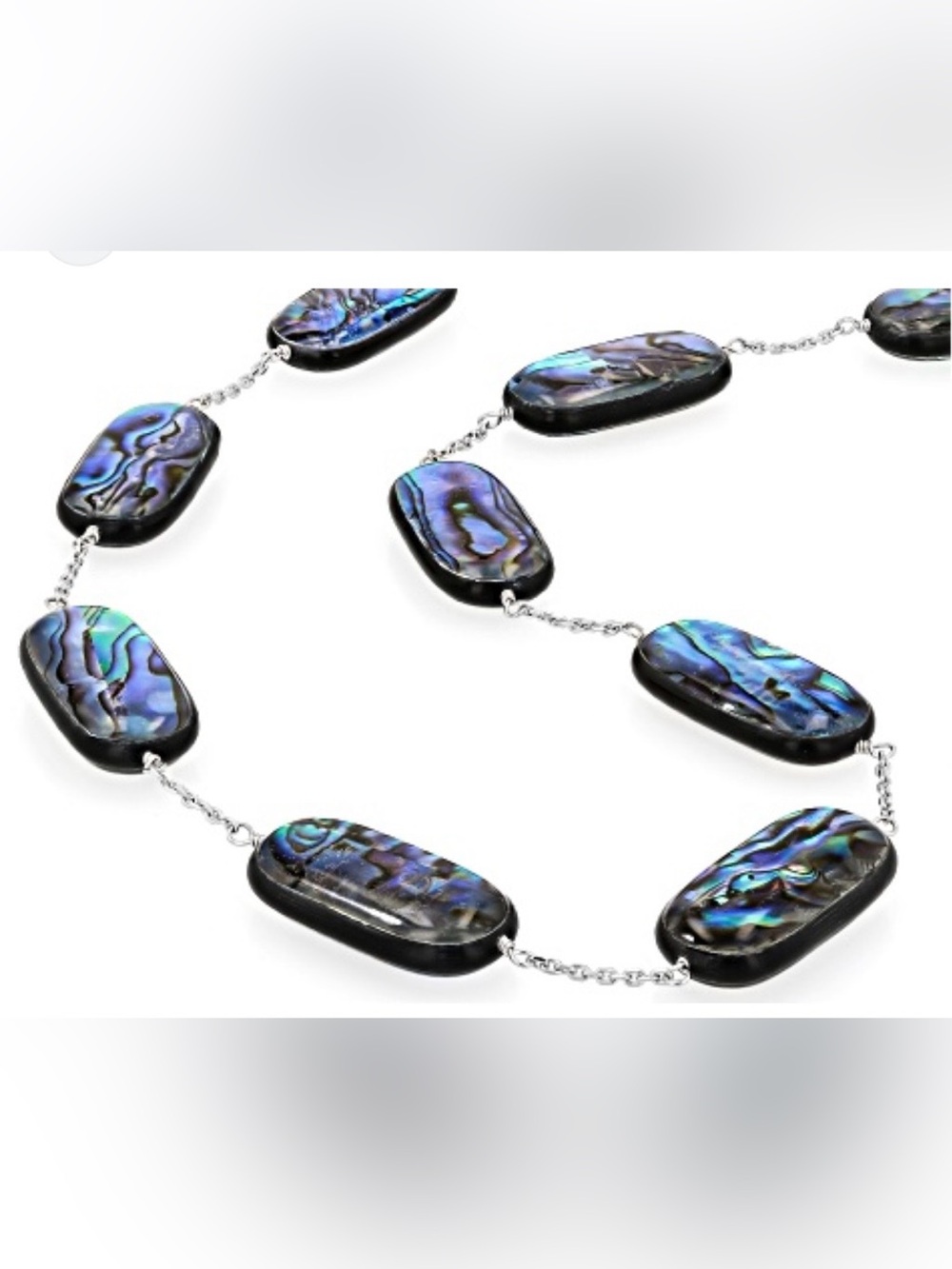 Pacific Style™ Triplet Bead Abalone Shell Sterling Silver Station Necklace